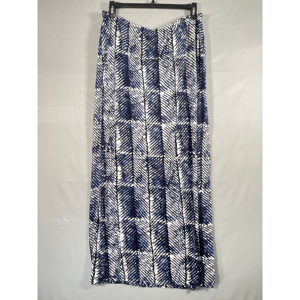 Michael Kors Blue White Geometric Abstract Side Slit Maxi Skirt Plus Size 3X